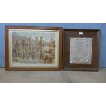 A Boer War silk print and another military print, framed