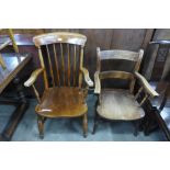 Two Victorian elm and beech farmhouse chairs