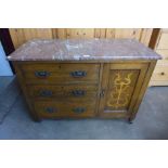 An Arts and Crafts inlaid oak and marble topped washstand