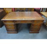 A Victorian style mahogany leather topped library desk, 77cms h, 153cms w, 92cms d