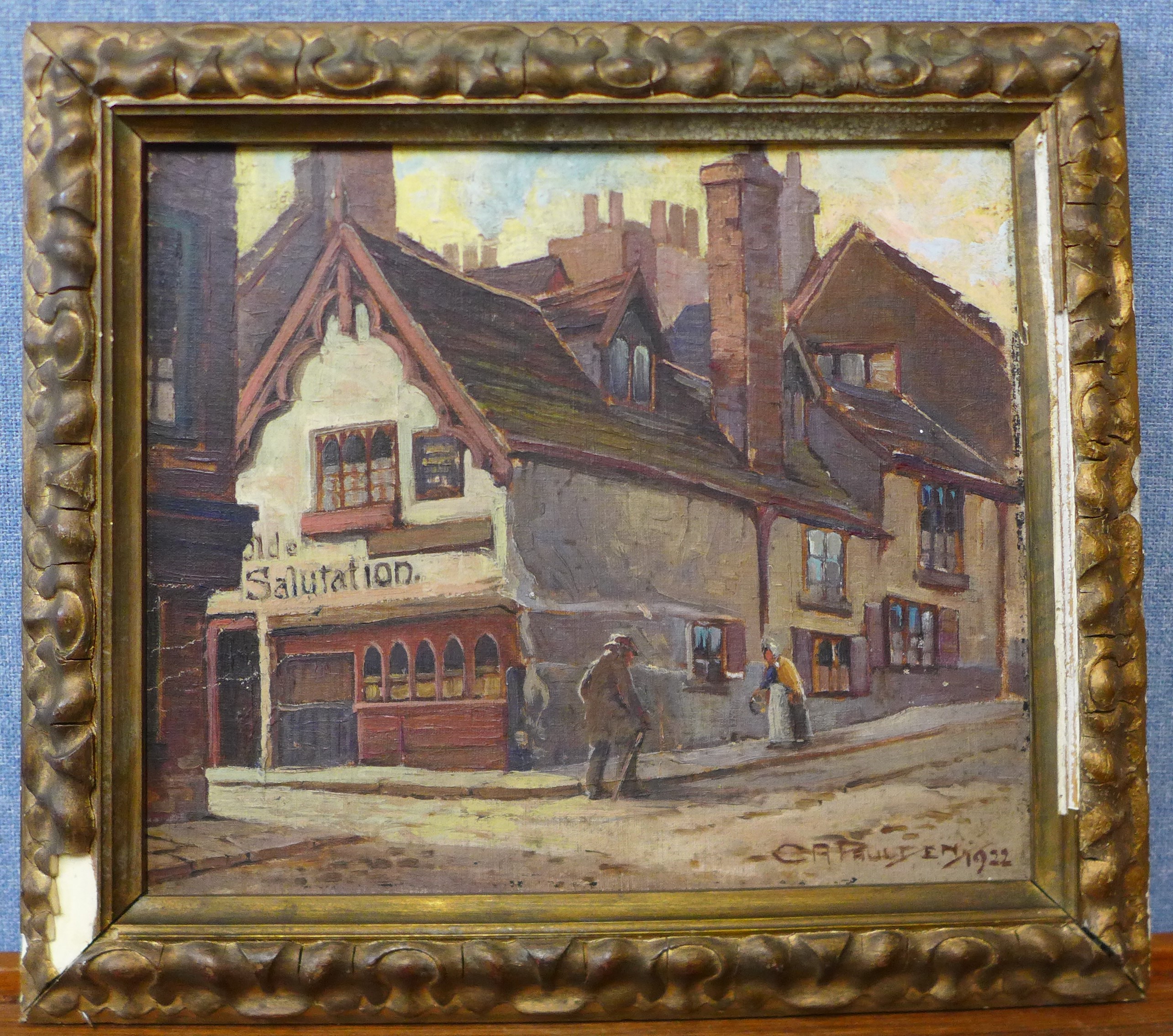 Chas. A. Paulden, Ye Olde Salutation Inn, Hounds Gate, Nottingham, oil on canvas, dated 1922, 29 x - Image 2 of 2