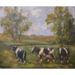 English School (early/mid 20th Century), landscape with cows in a field, oil on canvas, 51 x