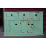 A Victorian painted pine dresser, 99cms h, 165cms w, 44cms d