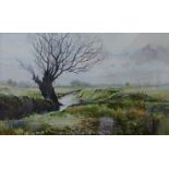 Michael Crawley, winter river landscape, watercolour, 22 x 35cms, framed