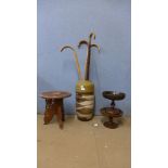 Two oak tazzas, a small Indian table, a West German vase and walking sticks