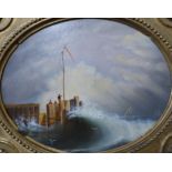 English School, shipping off the coast, oil on board, 19 x 24cms, framed