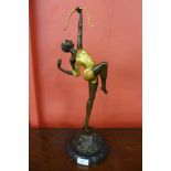 An Art Deco style gilt bronze figure of Diana the Huntress, on black marble socle, 50cms h