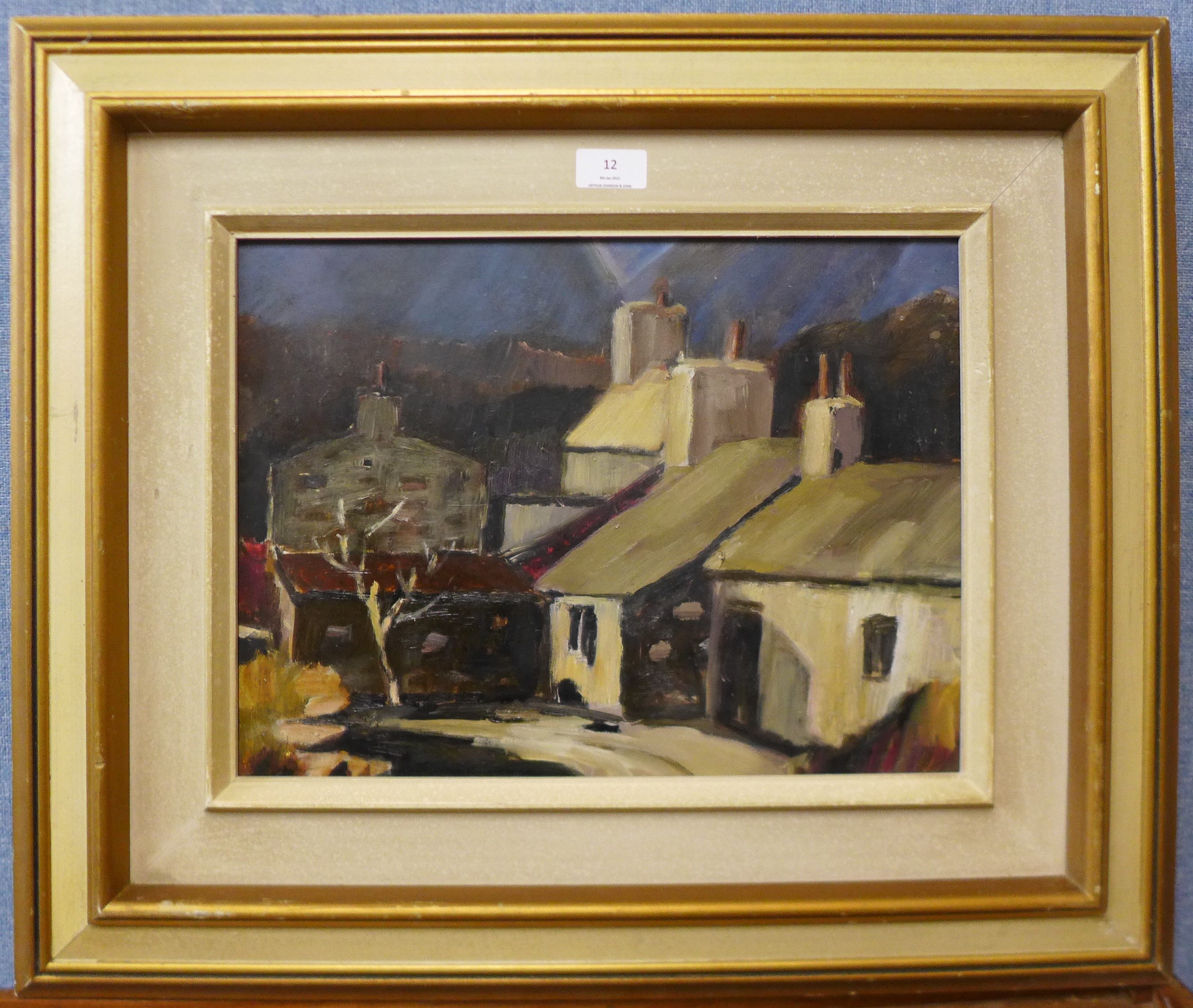 British Modernist School, town landscape, oil on board, 29 x 39cms, framed - Image 2 of 2