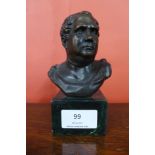 A French style bronze bust of a Roman Emperor, on green marble socle, 14.5cms h