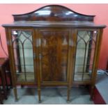 An Edward VII inlaid mahogany fitted breakfront display cabinet, 157cms h x 140cms w