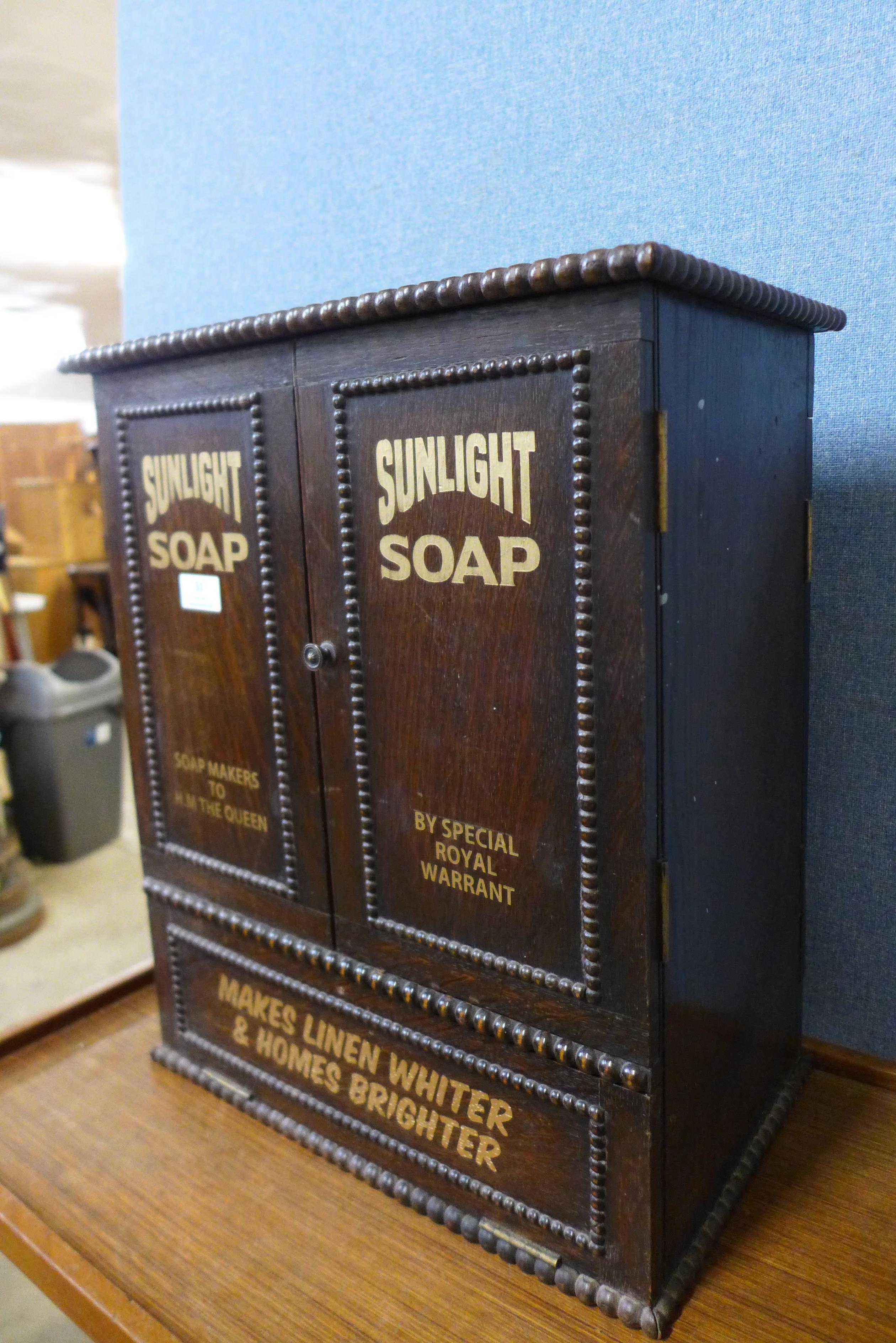 An oak table top shop cabinet, bearing Sunlight Soap inscription to doors - Image 2 of 3