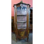 A French Louis XV style mahogany and gilt metal Verni Martin vitrine, with painted Watteasque