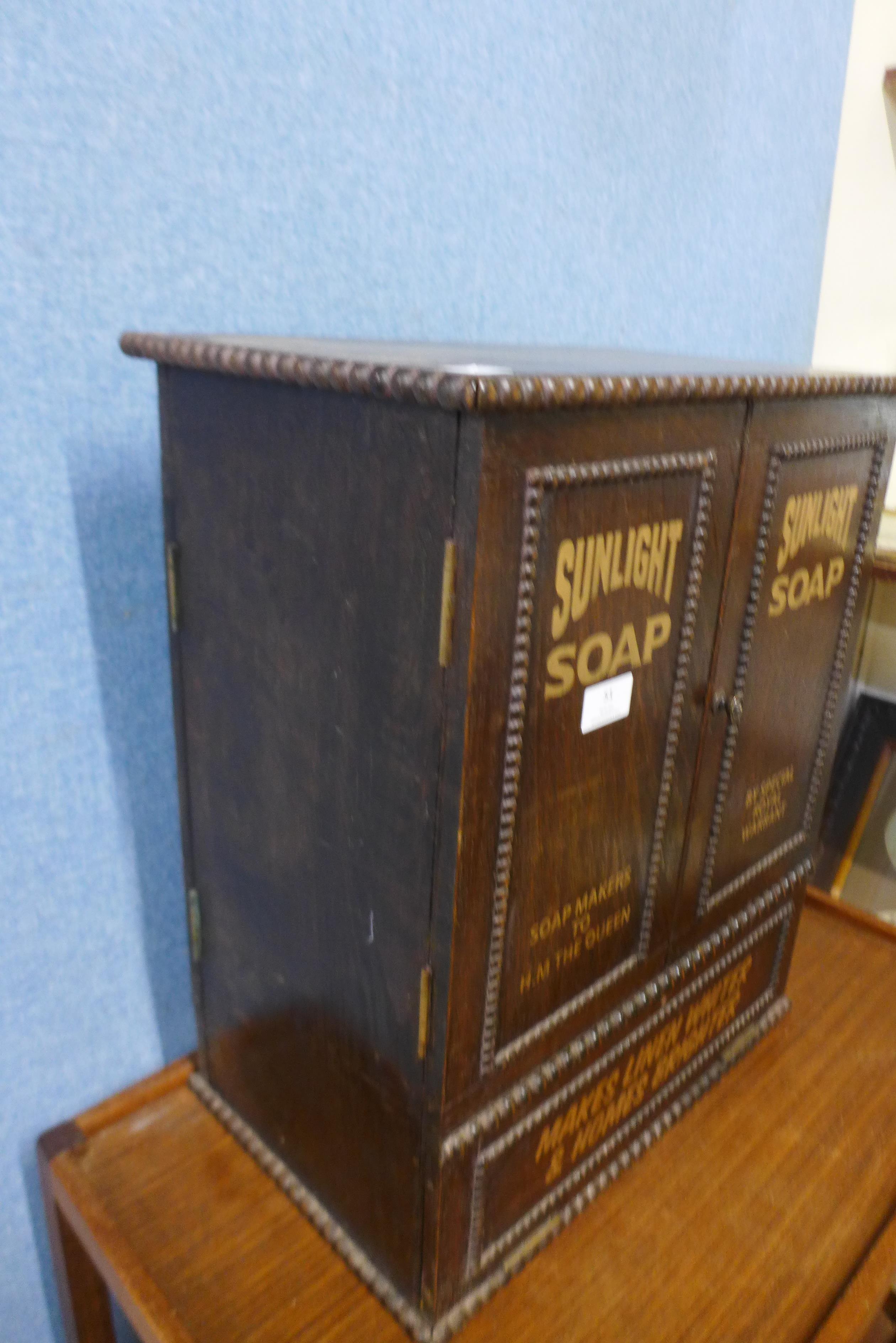 An oak table top shop cabinet, bearing Sunlight Soap inscription to doors - Image 3 of 3