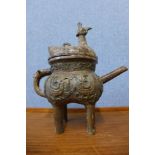 An oriental bronze censor and cover, 28cms h