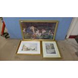 A Pre-Raphaelite style print, a Claude Kitto print and one other