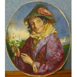 Continental School (19th Century), oval portrait of a gypsy girl, watercolour, 33 x 28cms, unframed