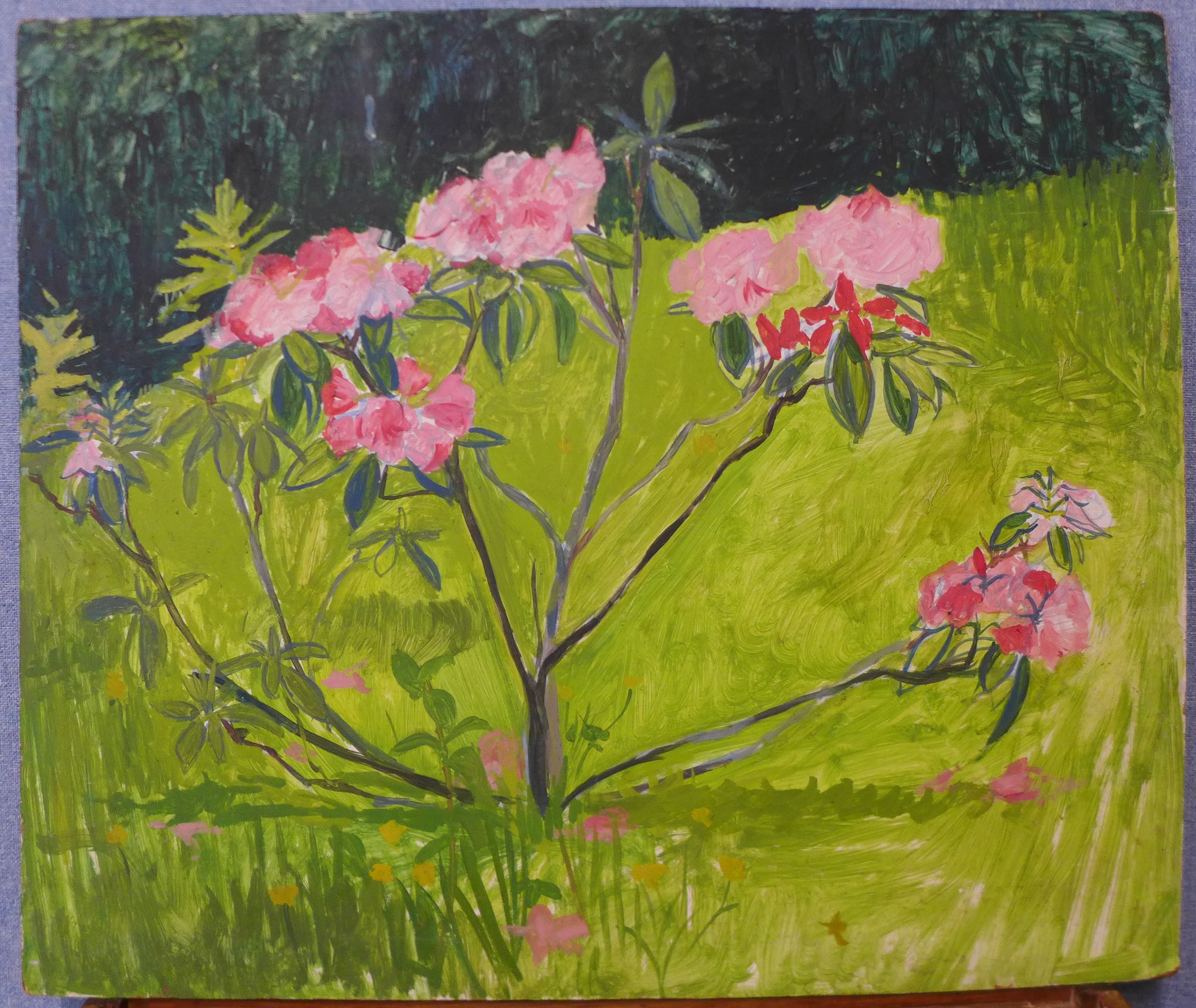 British School, study of flowers in a field, oil on board, 66 x 78cms, unframed