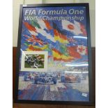 A large A1 framed poster for the 1997 F1 World Championship with mounted signed photograph of the