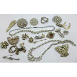 Vintage diamante jewellery, etc.
