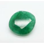 An unmounted cushion cut emerald, 9carat weight, approximately 15mm x 15mm