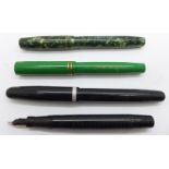 Four pens with 14ct gold nibs:- The Nova Pen, Mentmore Supreme, Swan lacking cap and one un-named