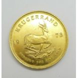 A South Africa one ounce fine gold Krugerrand, 1973
