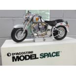 A large DeAgostini model of a Harley-Davidson FLSTF Fatboy 1:4 scale motor bike, with box, a/f, 59cm