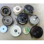 Eight fishing reels, etc., including Shakespeare automatic 1824, Leeda Rimfly, Intrepid Rimfly and