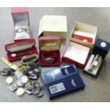 A collection of wristwatches and a part Omega box, (Omega box a/f)
