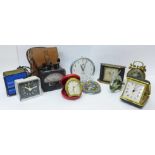 Clocks including Oris 8 day, a meter and a paperweight