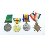 A trio of WWI medals to 58381 Spr. J. Newlands R.E. and an Edward VII For Long Service in the