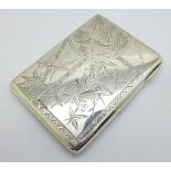 A Victorian silver case with aesthetic bird decoration, Birmingham 1880, by George Unite, 105g, 70mm
