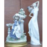 A Lladro figure of a girl, a/f, and one other Spanish figure, tallest 36cm