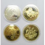 Coins; three gold plated crowns, The Royal Line, Oldest Reigning Monarch, William and Catherine, and