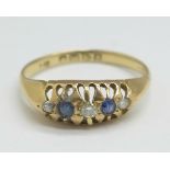 An 18ct gold, sapphire and diamond ring, Chester 1916, 2.6g, N