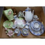 A Carlton Ware jug and dish, a porcelain ink pot with metal lid, a Paragon trio, a coffee service,