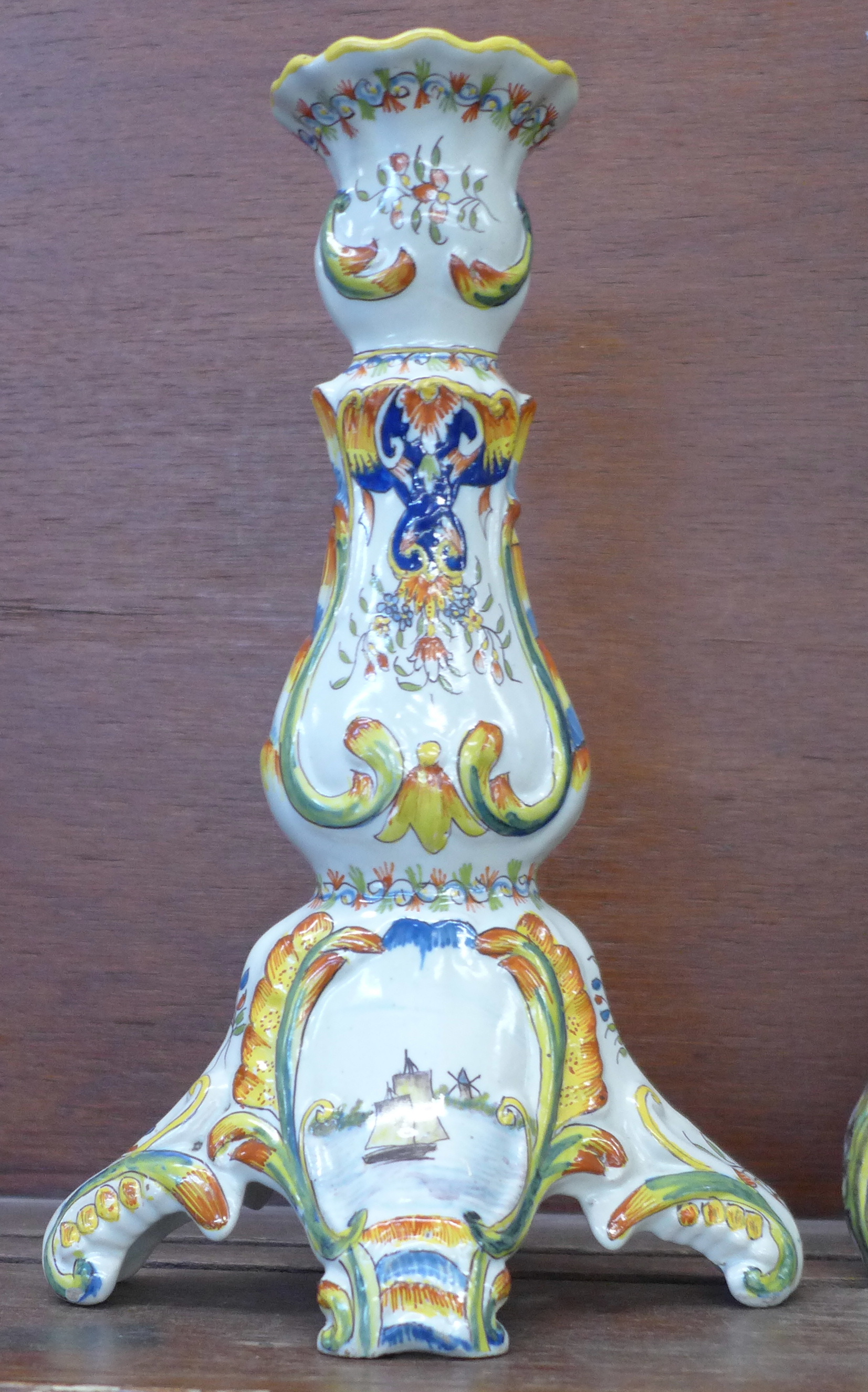 Two majolica candlesticks, tallest 33cm - Image 2 of 4