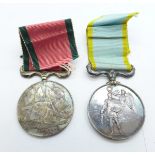 A Queen Victoria Crimea Medal and a La Crimea Medal 1855, names erased