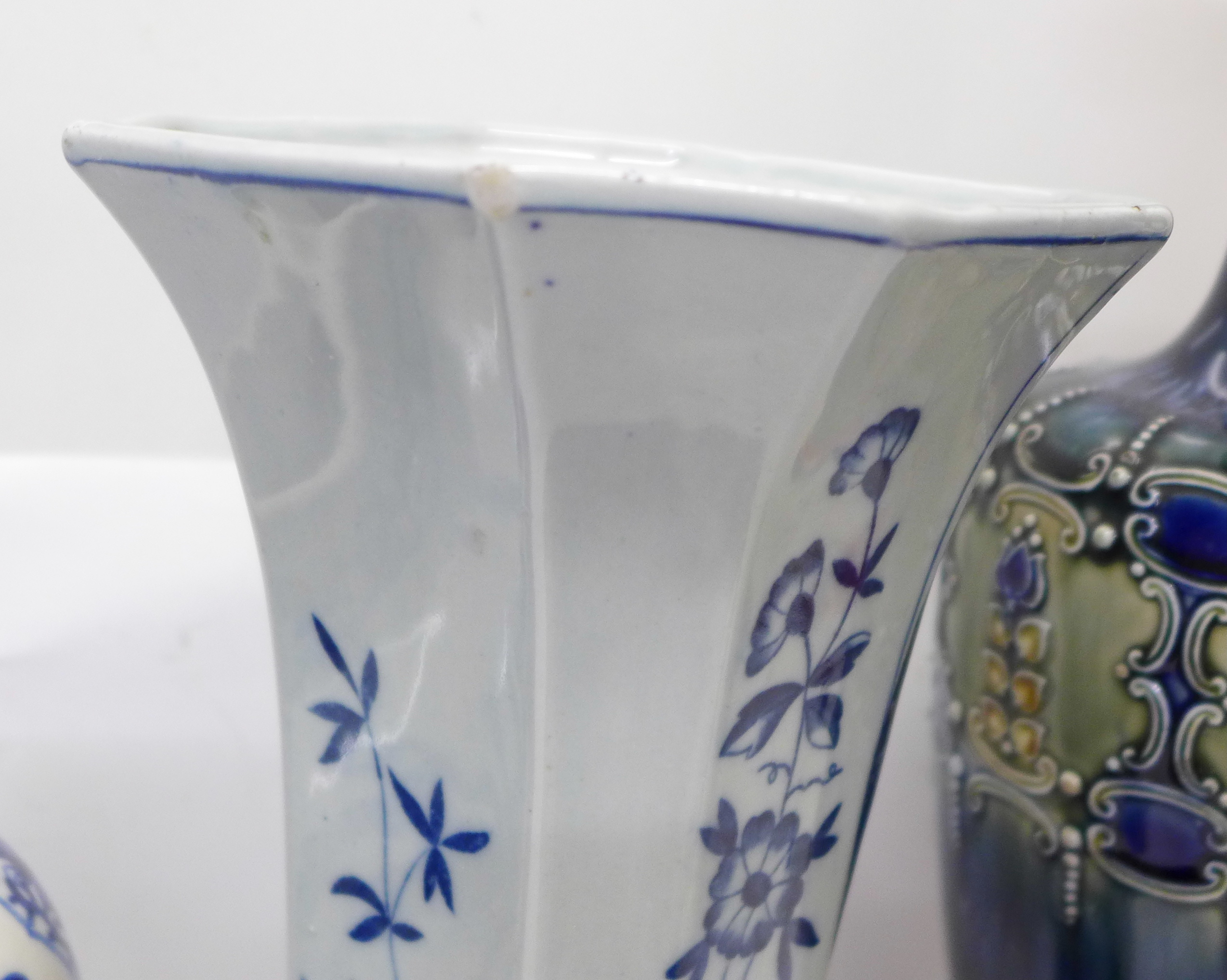 A pair of Royal Doulton vases, one a/f, chipped, 38.5cm, a Delft vase and an oriental vase with - Bild 6 aus 8