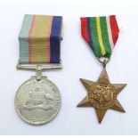 Two medals;-The Australia Service Medal 1939-1945 to TX1 2366 C.J. Brooks and The Pacific Star