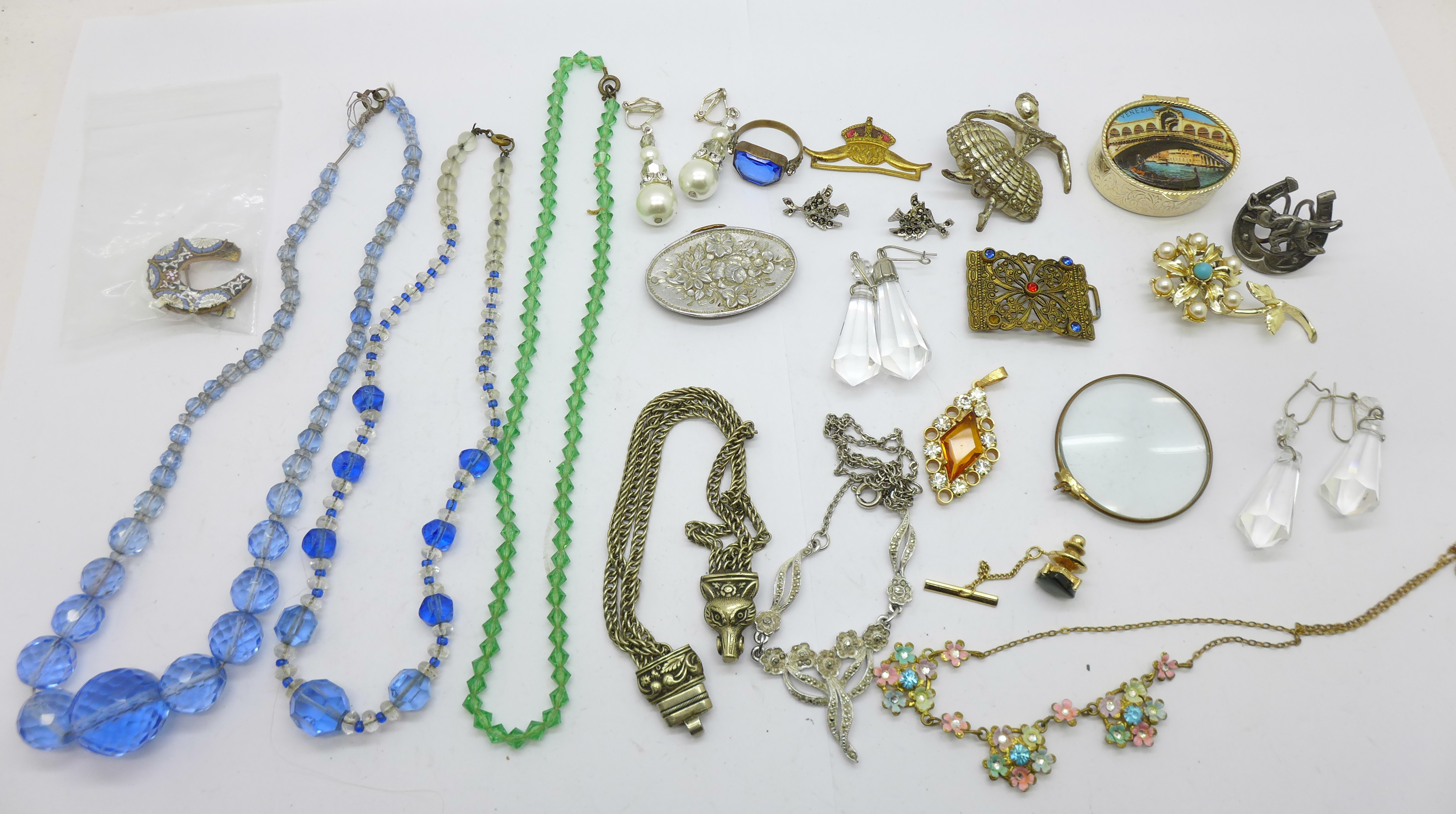 Vintage jewellery, etc., including faceted bead necklaces and drop earrings