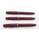Three matching Parker Slimfold pens with 14ct gold nibs, (2+1)