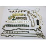 A collection of costume jewellery, (two bracelets a/f)