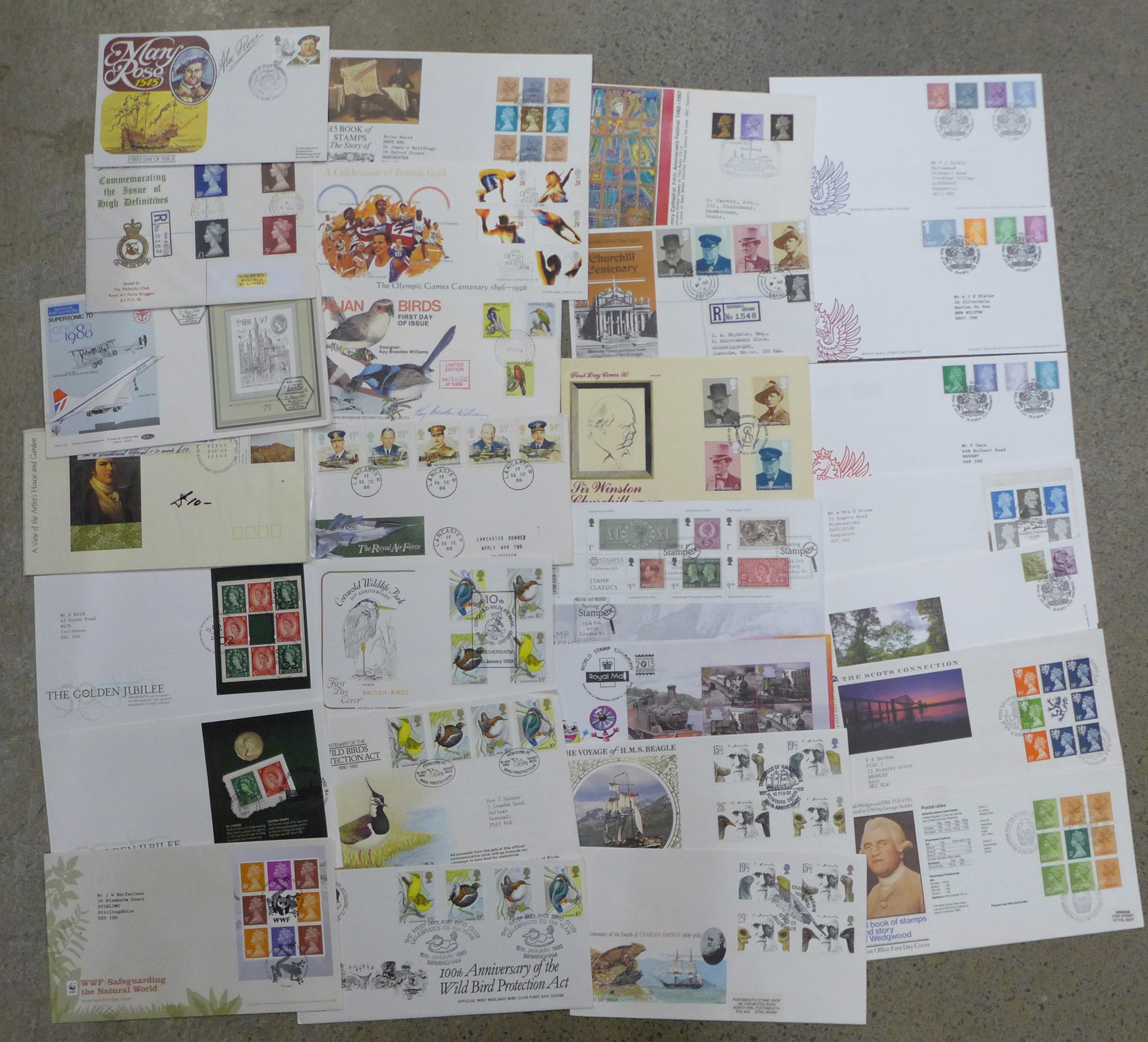 Thirty-one stamp first day covers, including some higher value definitives
