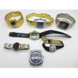 Seven wristwatches;-including Buler Solar Quartz, Lucerne Digital, Rotary digital and a lady's
