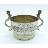 An 830 silver two handled pot or stand, marked Hammer, rim a/f, 66g