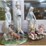 Three Nao by Lladro porcelain figures, Girl feeding Goose, a/f, 24cm, Girl with Basket and Groom