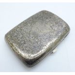 A silver cigarette case, with inscription, 79.5g