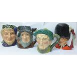 Four large Royal Doulton character mugs, Auld Mac, Rip Van Winkle, Bacchus and The Guardsman