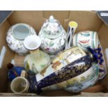 Decorative china, one vase a/f and one lacking lid **PLEASE NOTE THIS LOT IS NOT ELIGIBLE FOR